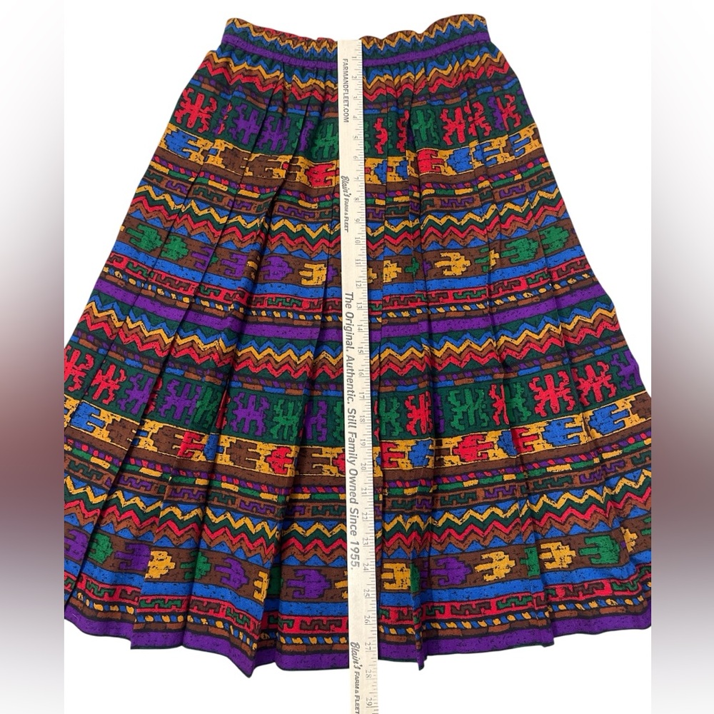Yves Saint Laurent Multicolor Wool Pleated Elastic Waist Pull On A-Line Skirt - Picture 3 of 5